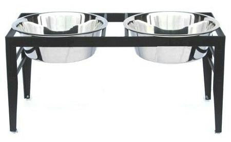 Chariot Double Elevated Dog Bowl - Large-Black