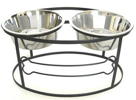 Bone Raised Double Dog Bowl - Medium-Black