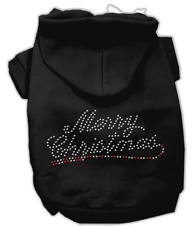Merry Christmas Rhinestone Dog Hoodie Black-Large