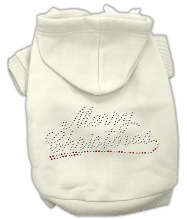 Merry Christmas Rhinestone Dog Hoodie Cream-Medium