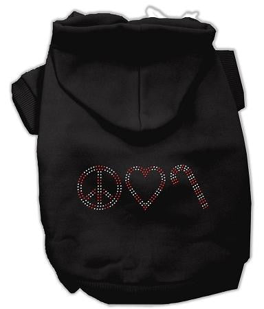 Peace, Love and Candy Canes Dog Hoodie Black-Extra Large