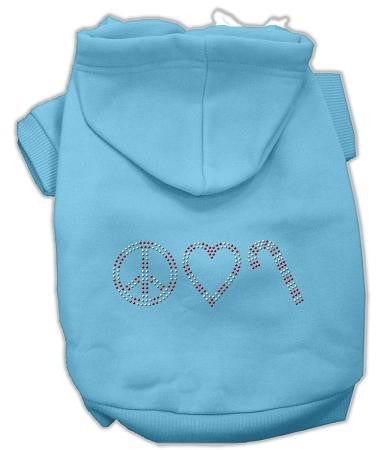 Peace, Love and Candy Canes Dog Hoodie Baby Blue-Extra Small