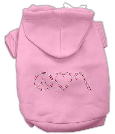 Peace, Love and Candy Canes Dog Hoodie Pink-XX Large