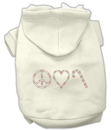 Peace, Love and Candy Canes Dog Hoodie Cream-XXX Large