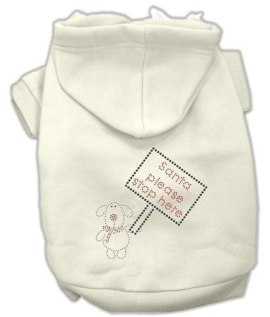 Santa Stop Here Dog Hoodie Cream-Medium