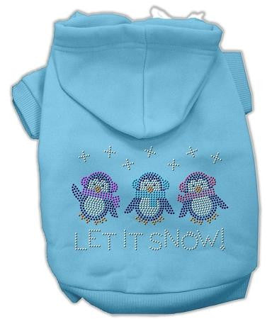 Let it Snow Penguins Rhinestone Dog Hoodie Baby Blue-Small