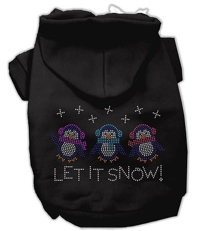 Let it Snow Penguins Rhinestone Dog Hoodie Black-Extra Large