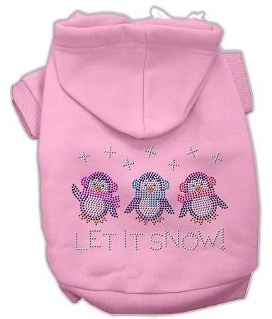 Let it Snow Penguins Rhinestone Dog Hoodie Pink-Extra Large