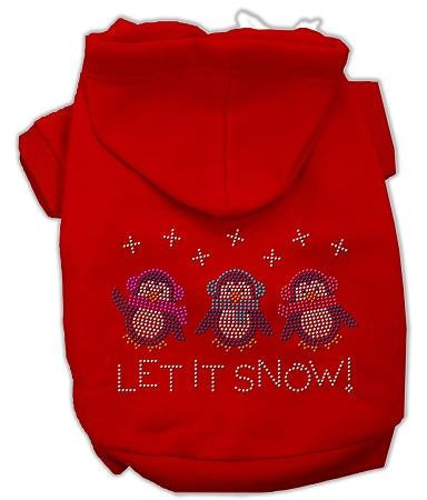 Let it Snow Penguins Rhinestone Dog Hoodie Red-Extra Large