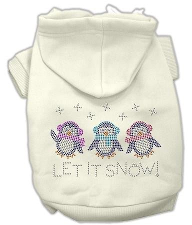 Let it Snow Penguins Rhinestone Dog Hoodie Cream-Extra Small