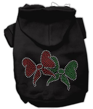 Christmas Bows Rhinestone Dog Hoodie Black-Large