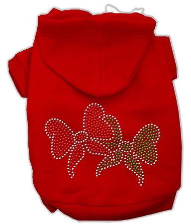 Christmas Bows Rhinestone Dog Hoodie Red-Large