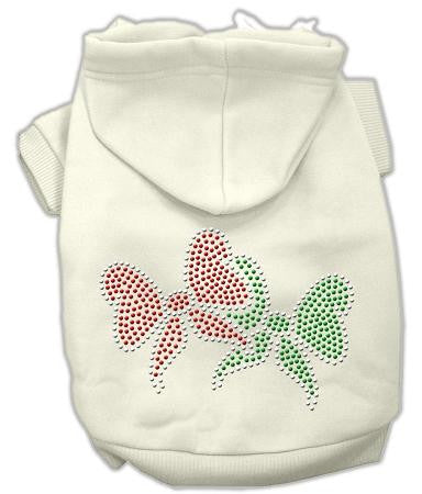Christmas Bows Rhinestone Dog Hoodie Cream-Medium