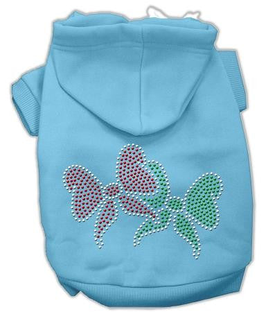 Christmas Bows Rhinestone Dog Hoodie Baby Blue-Extra Large