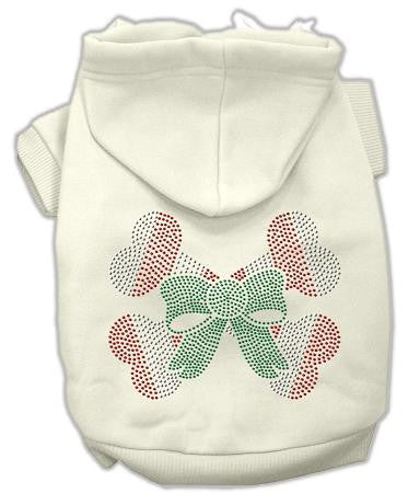 Candy Cane Crossbones Rhinestone Dog Hoodie Cream-Extra Large