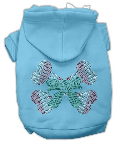 Candy Cane Crossbones Rhinestone Dog Hoodie Baby Blue-Extra Small