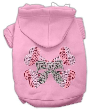 Candy Cane Crossbones Rhinestone Dog Hoodie Pink-Extra Small