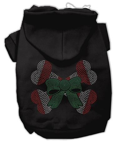 Candy Cane Crossbones Rhinestone Dog Hoodie Black-XX Large