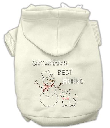 Snowman's Best Friend Rhinestone Dog Hoodie Cream-Medium