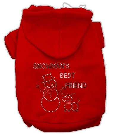 Snowman's Best Friend Rhinestone Dog Hoodie Red-Small
