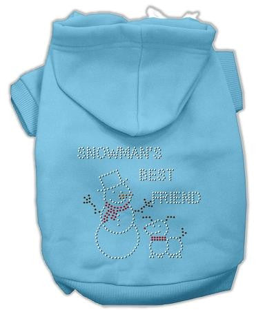 Snowman's Best Friend Rhinestone Dog Hoodie Baby Blue-XX Large