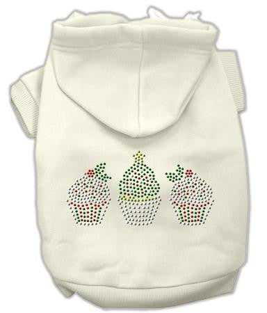 Christmas Cupcakes Rhinestone Dog Hoodie Cream-Medium