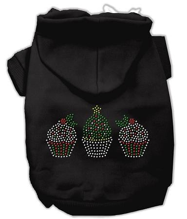 Christmas Cupcakes Rhinestone Dog Hoodie Black-Extra Large