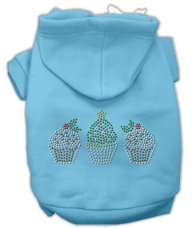 Christmas Cupcakes Rhinestone Dog Hoodie Baby Blue-Extra Small