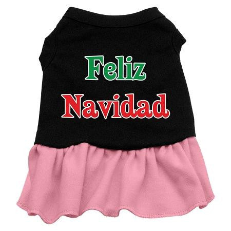 Feliz Navidad Dog Dress - Black with Pink-XX Large