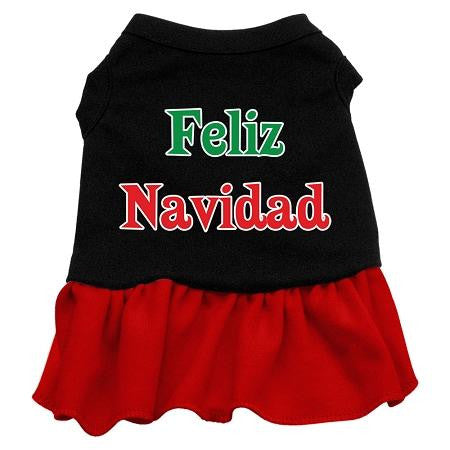 Feliz Navidad Dog Dress - Black with Red-XX Large