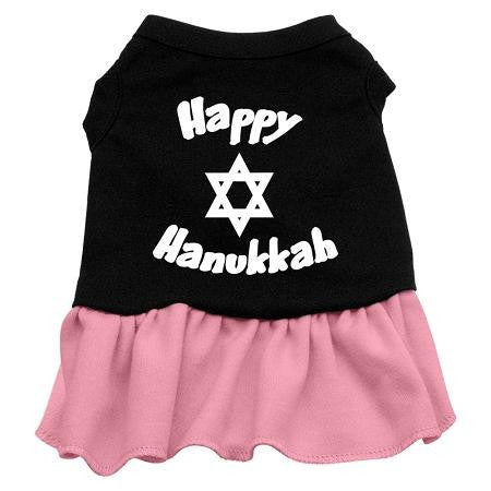 Happy Hanukkah Dog Dress - Black with Pink-Medium