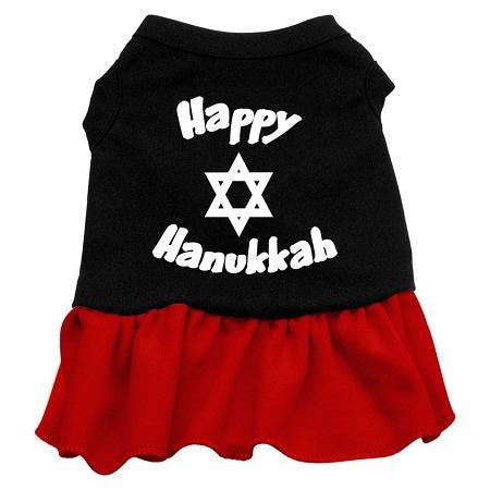 Happy Hanukkah Dog Dress - Black with Red-XXX Large