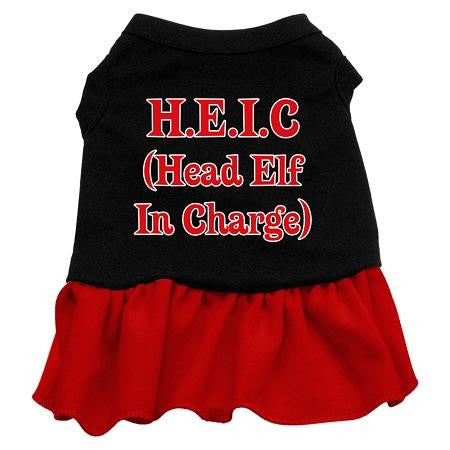 Head Elf in Charge Dog Dress - Black with Red-Large