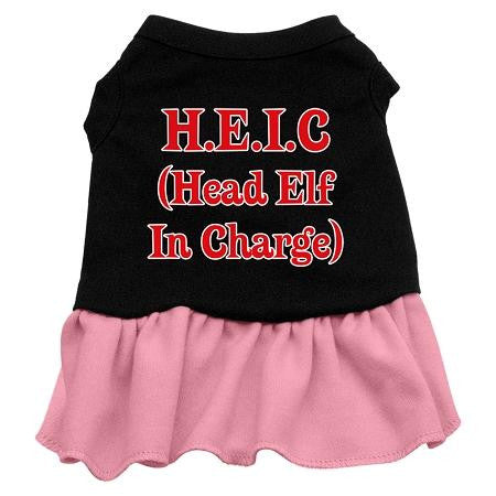 Head Elf in Charge Dog Dress - Black with Pink-Medium