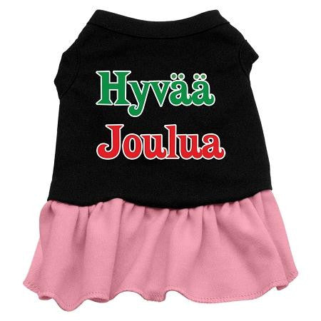 Hyvaa Joulua Dog Dress - Black with Pink-Large