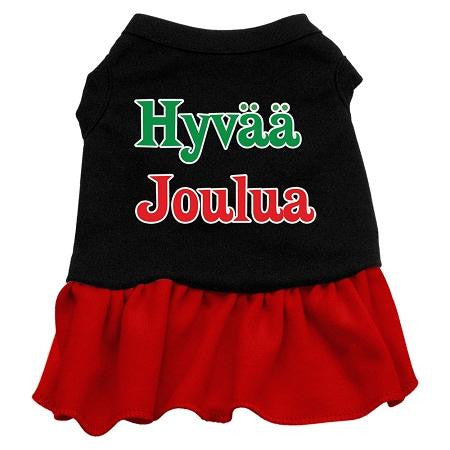 Hyvaa Joulua Dog Dress - Black with Red-Extra Large