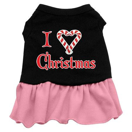 I Love Christmas Dog Dress - Black with Pink-Extra Large