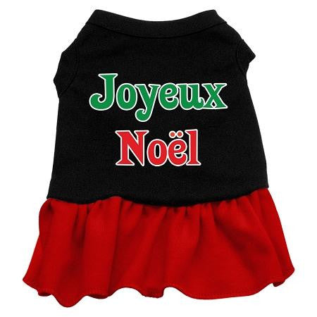 Joyeux Noel Dog Dress - Black with Red-Extra Small