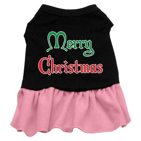 Merry Christmas Dog Dress - Black with Pink-Extra Small