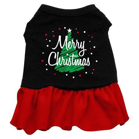 Scribble Merry Christmas Dog Dress - Black with Red-Extra Small