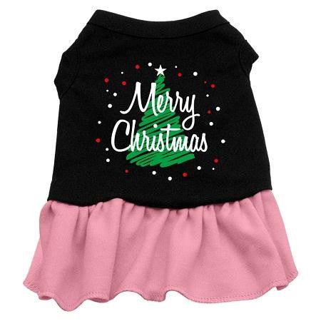 Scribble Merry Christmas Dog Dress - Black with Pink-XXX Large