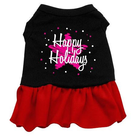 Scribble Happy Holidays Dog Dress - Black with Red-Extra Small