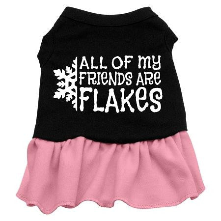 All my friends are Flakes Dog Dress - Black with Pink-Large