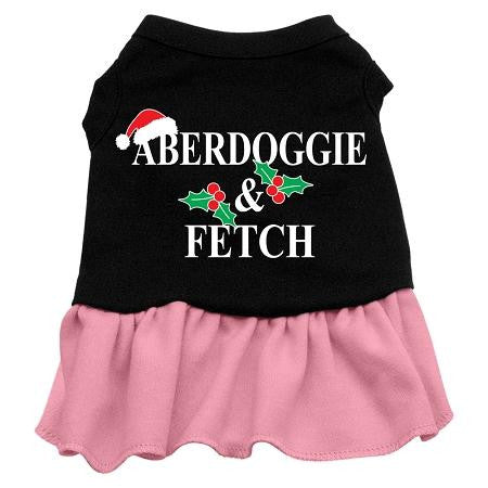 Aberdoggie Christmas Dog Dress - Black with Pink-Large