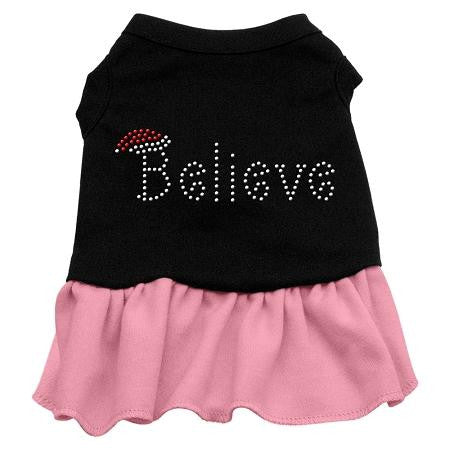 Believe Rhinestone Dog Dress - Black with Pink-Large