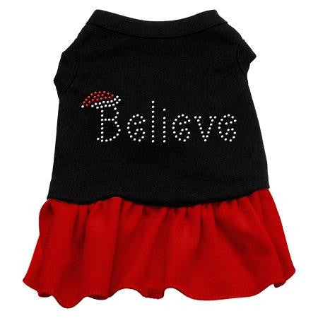 Believe Rhinestone Dog Dress - Black with Red-Small