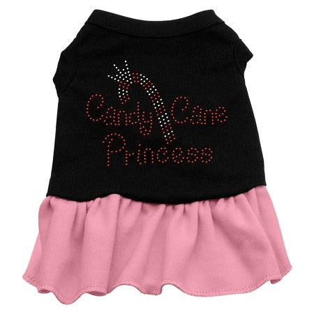 Candy Cane Princess Rhinestone Dog Dress - Black with Pink-Small