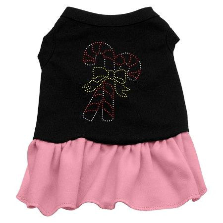 Candy Canes Rhinestone Dog Dress - Black with Pink-Large