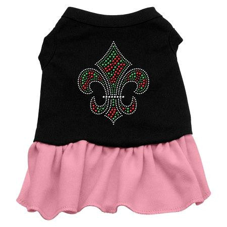 Christmas Fleur De Lis Rhinestone Dog Dress - Black with Pink-Large