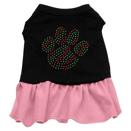 Christmas Paw Rhinestone Dog Dress - Black with Pink-Medium